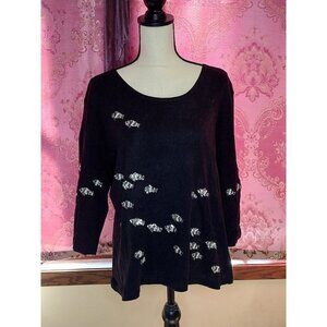 Talbots Fish Applique T-Shirt Women Small Black Sequin Cotton P XL